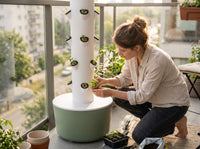 Planting seedlings in a VertiHerbe tower